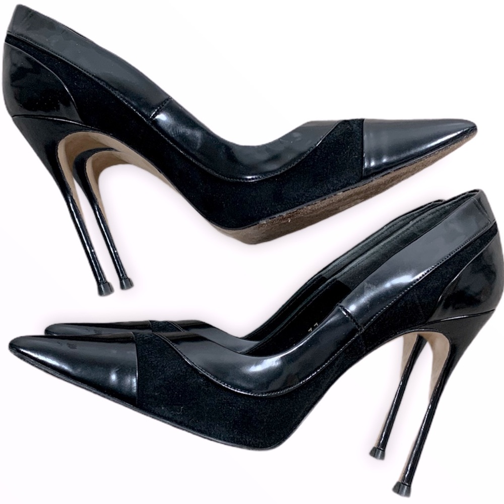 Carolina Herrera Black Suede and Satin High Heel - Picture 4 of 6